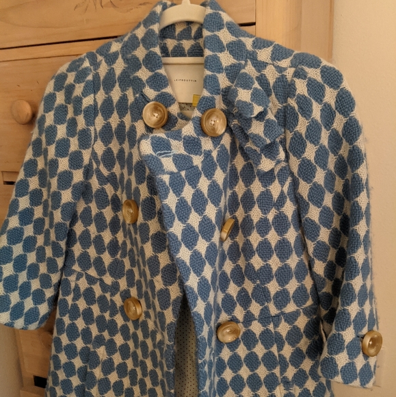 Anthropologie Leifsdottir Blue Checkered Swing Coat - Picture 2 of 3